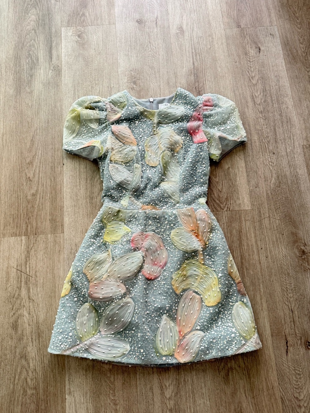 helsi coco blue 3d floral embellished puff sleeve sheath mini dress size XS NEW